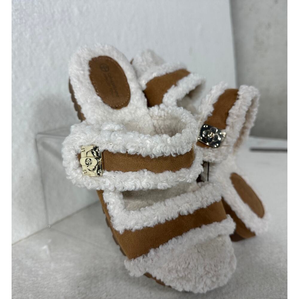Giani Bernini Tameena Faux Fur Gold Buckle Slide Sandal Size 7-NWT Bohostyle